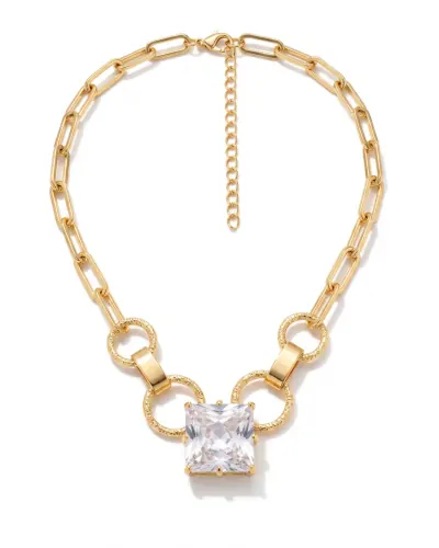 Colar elos dourado com pedra quadrada