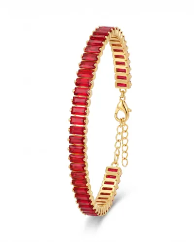 Pulseira dourada baguette de pedras vermelhas