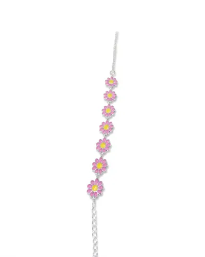Pulseira prata com margaridas rosa