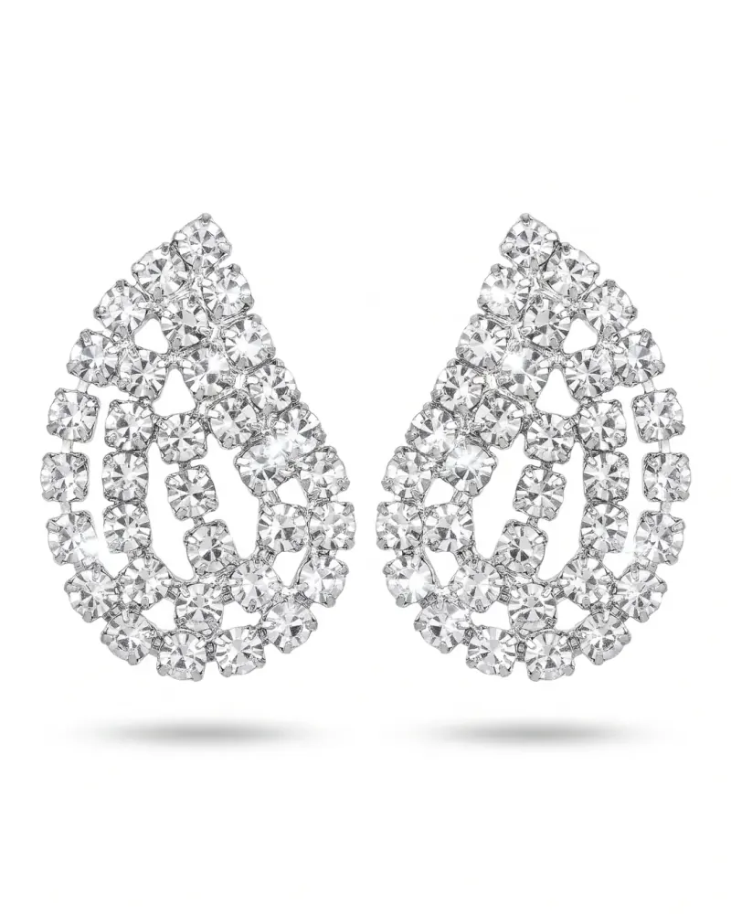 Brinco gota de strass prata