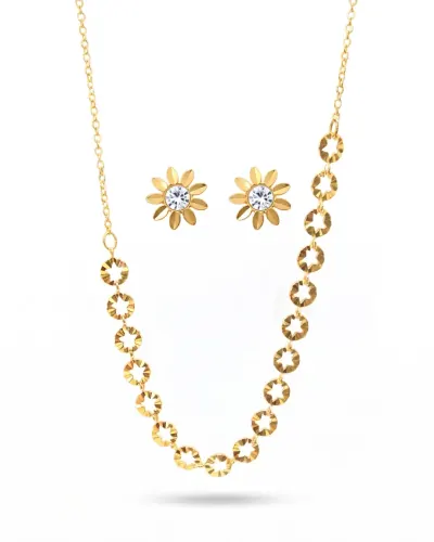 Conjunto colar e brincos flor dourados