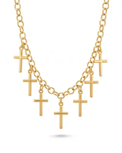 Colar dourado com pingentes de cruz