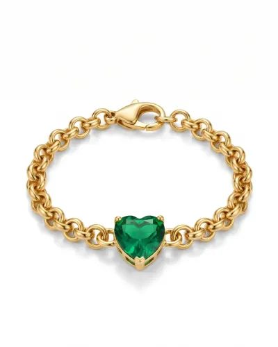 Pulseira de elos com coração verde