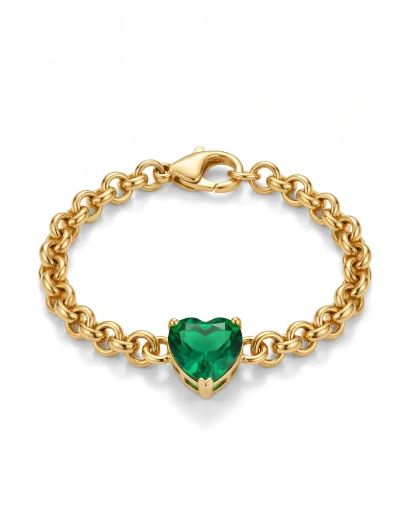 Pulseira de elos com coração verde