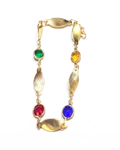 Pulseira dourada com pedras coloridas