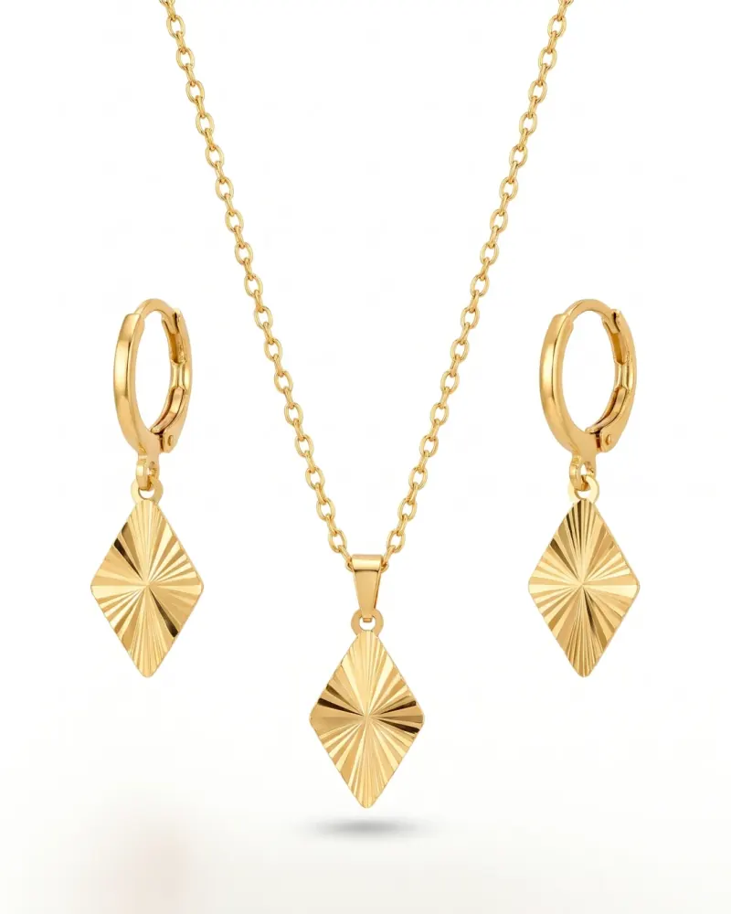 Conjunto colar e brincos losango dourado