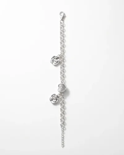 Pulseira de prata com flores e coração