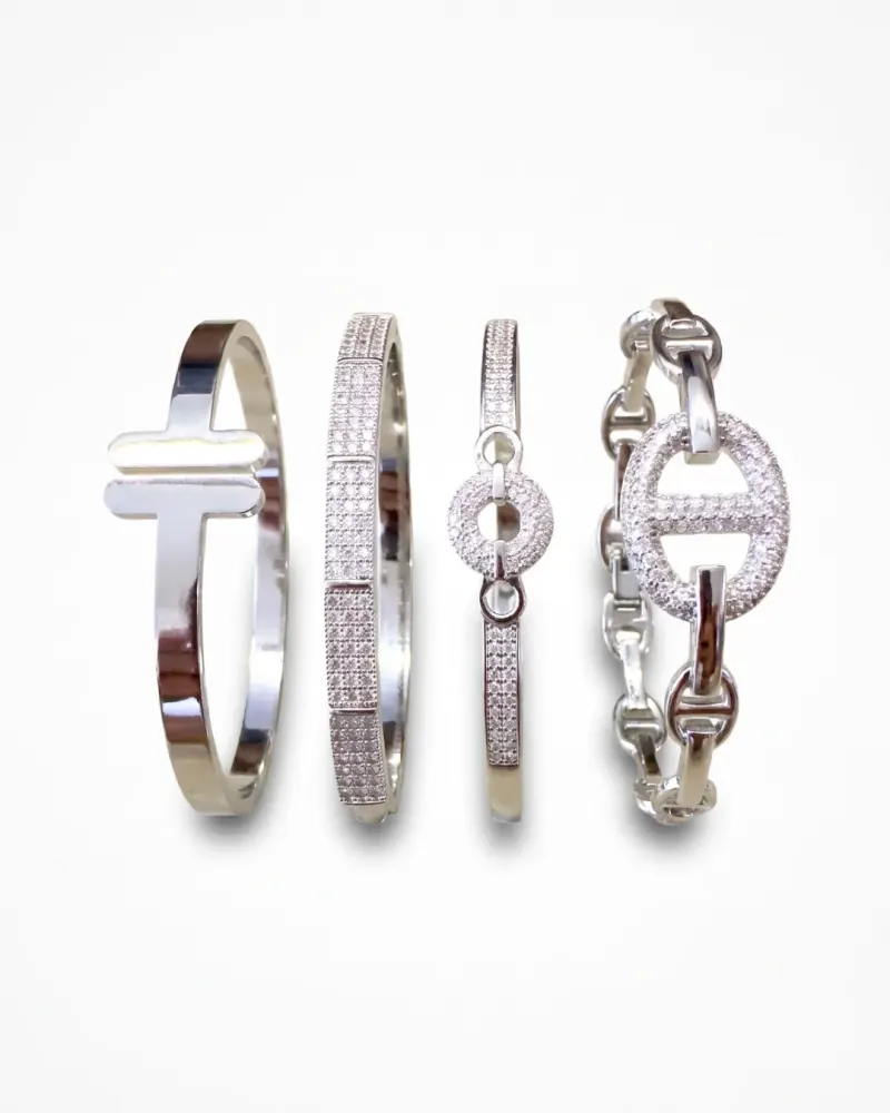 Kit de pulseiras prateadas com zircônias