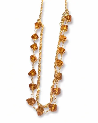 Colar duplo dourado com cristais âmbar