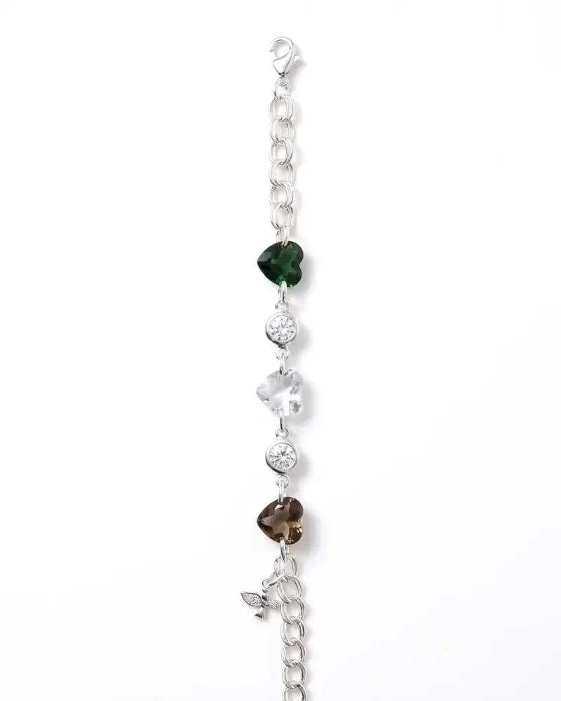 Pulseira de prata com pedras e pingente