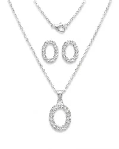 Conjunto colar e brincos ovais prata