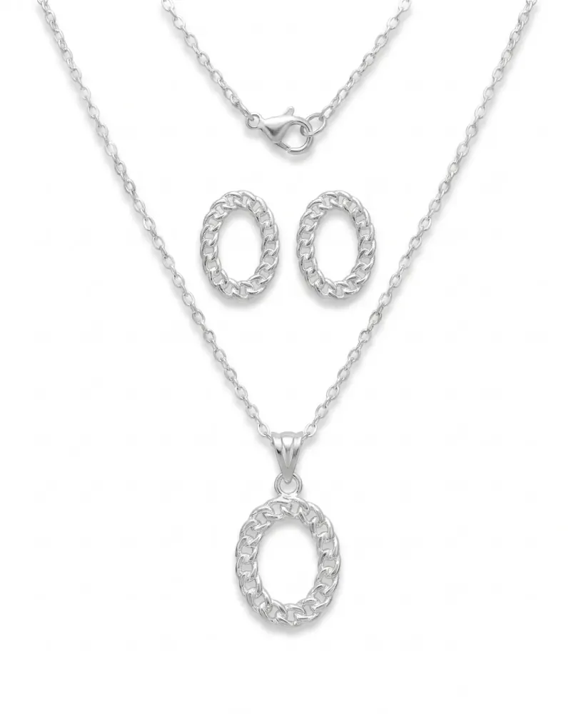 Conjunto colar e brincos ovais prata