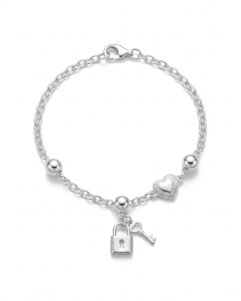 Pulseira de prata com pingente cadeado