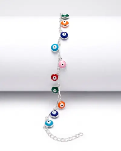 Pulseira de prata olho grego colorido