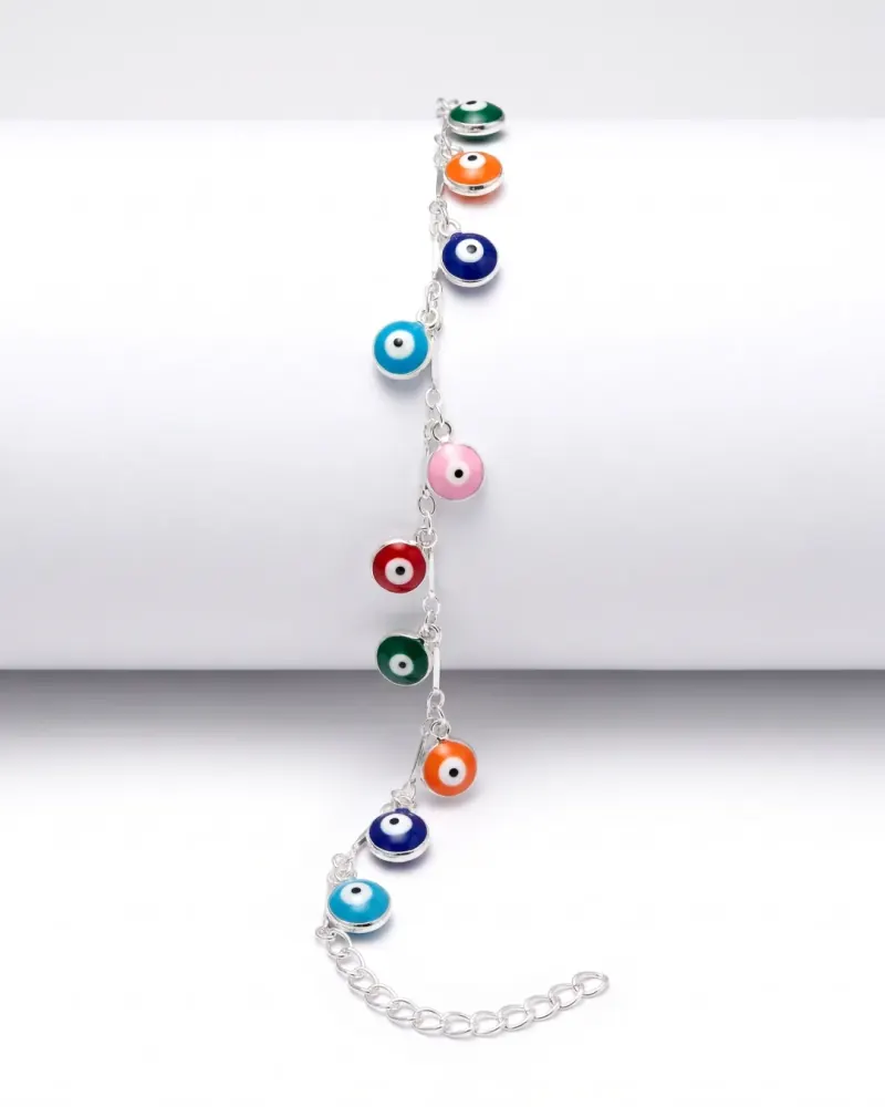 Pulseira de prata olho grego colorido