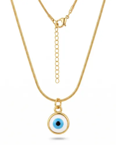 Colar dourado com pingente olho grego