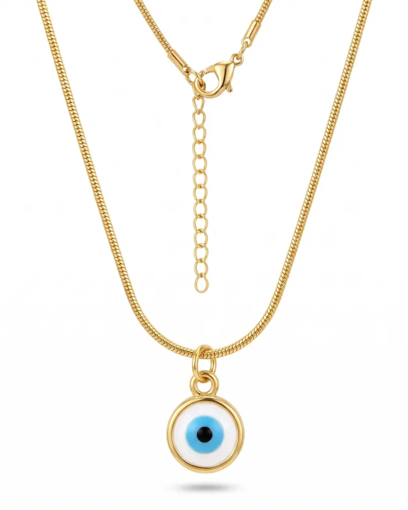 Colar dourado com pingente olho grego
