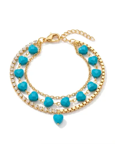 Pulseira dupla dourada com pedras turquesa