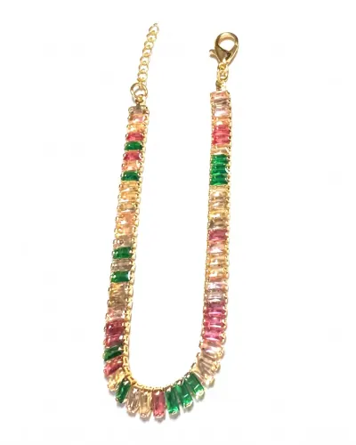 Pulseira Dourada Zircônias Baguete Coloridas